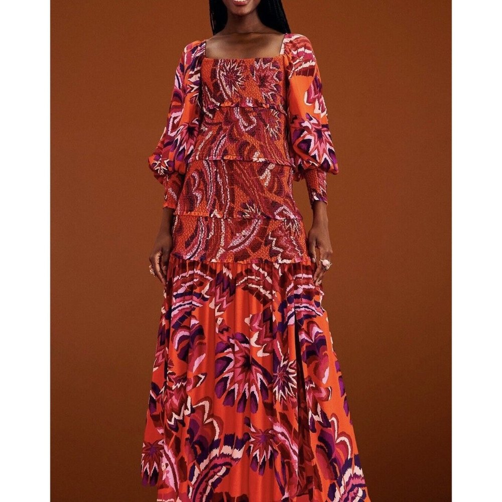 FARM Rio Orange Red Pink Printed Maxi Dress